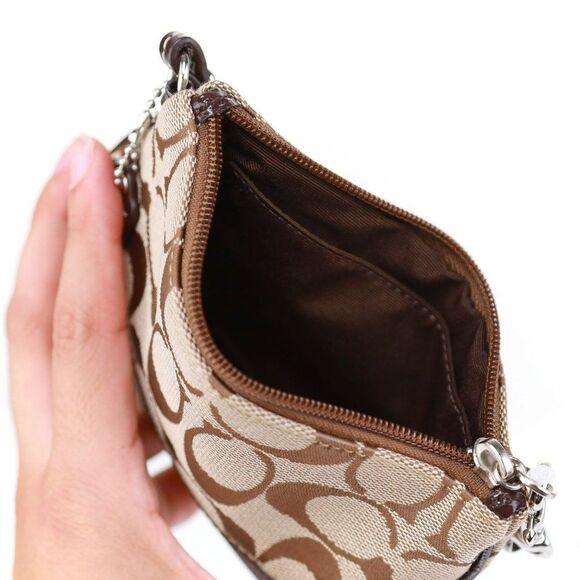 NWT Coach Signature Stripe Card Phone Wallet Khaki Mahogany - Picture 11 of 11